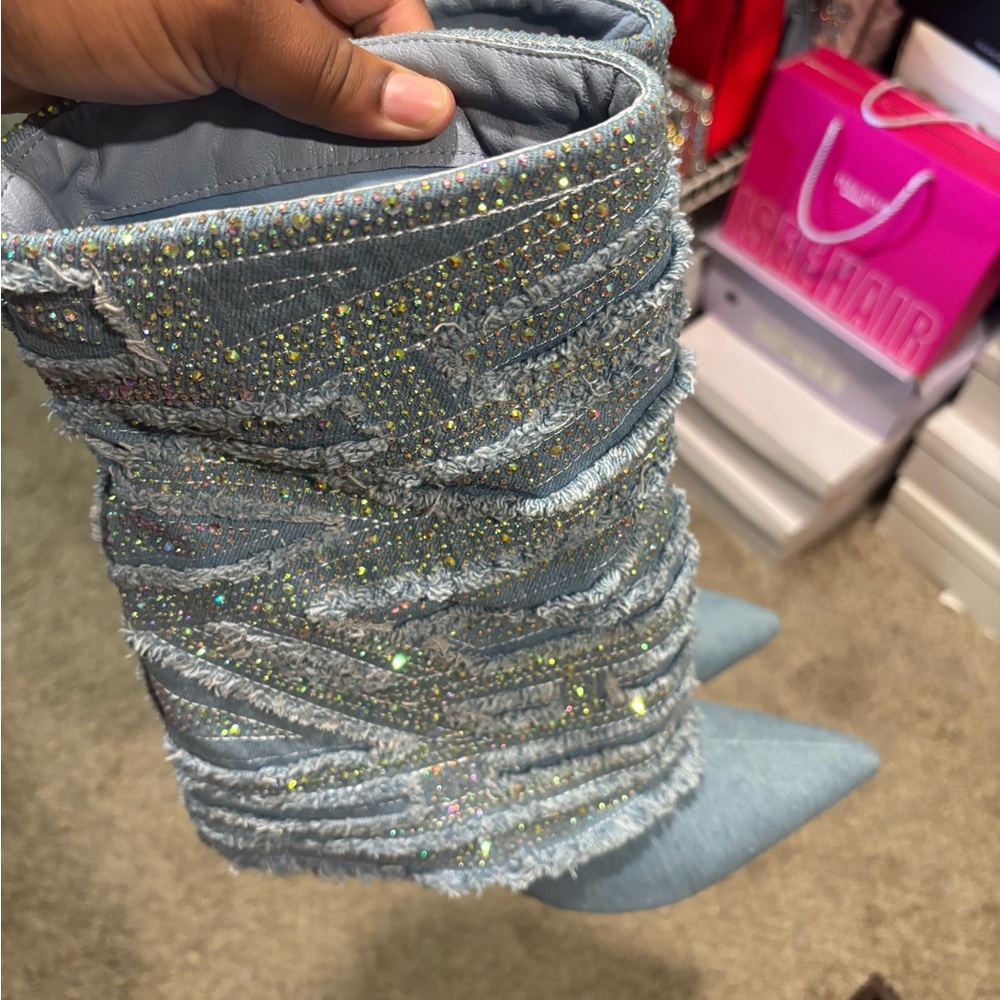 Sparkling Denim wedge Boots